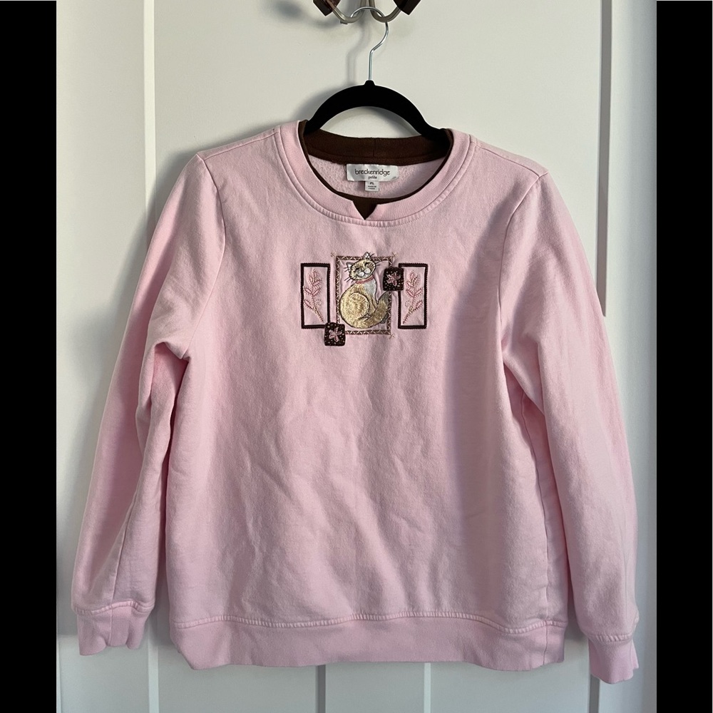 Vintage Style Cat Sweatshirt Size Large